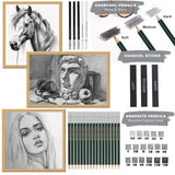 20/54/58/70/144 Drawing And Sketching Kit | Portable Travel Case | Graphite, Charcoal, White Color | Featuring Blending Stump