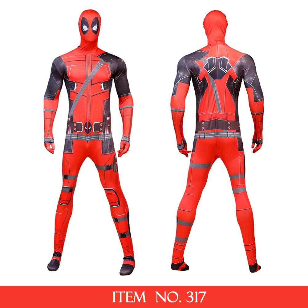 MARVEL Deadpool Cosplay Costumes Kids Adult Superhero Bodysuit Jumpsuit with Mask Rich Accessories Party Clothes Outfits