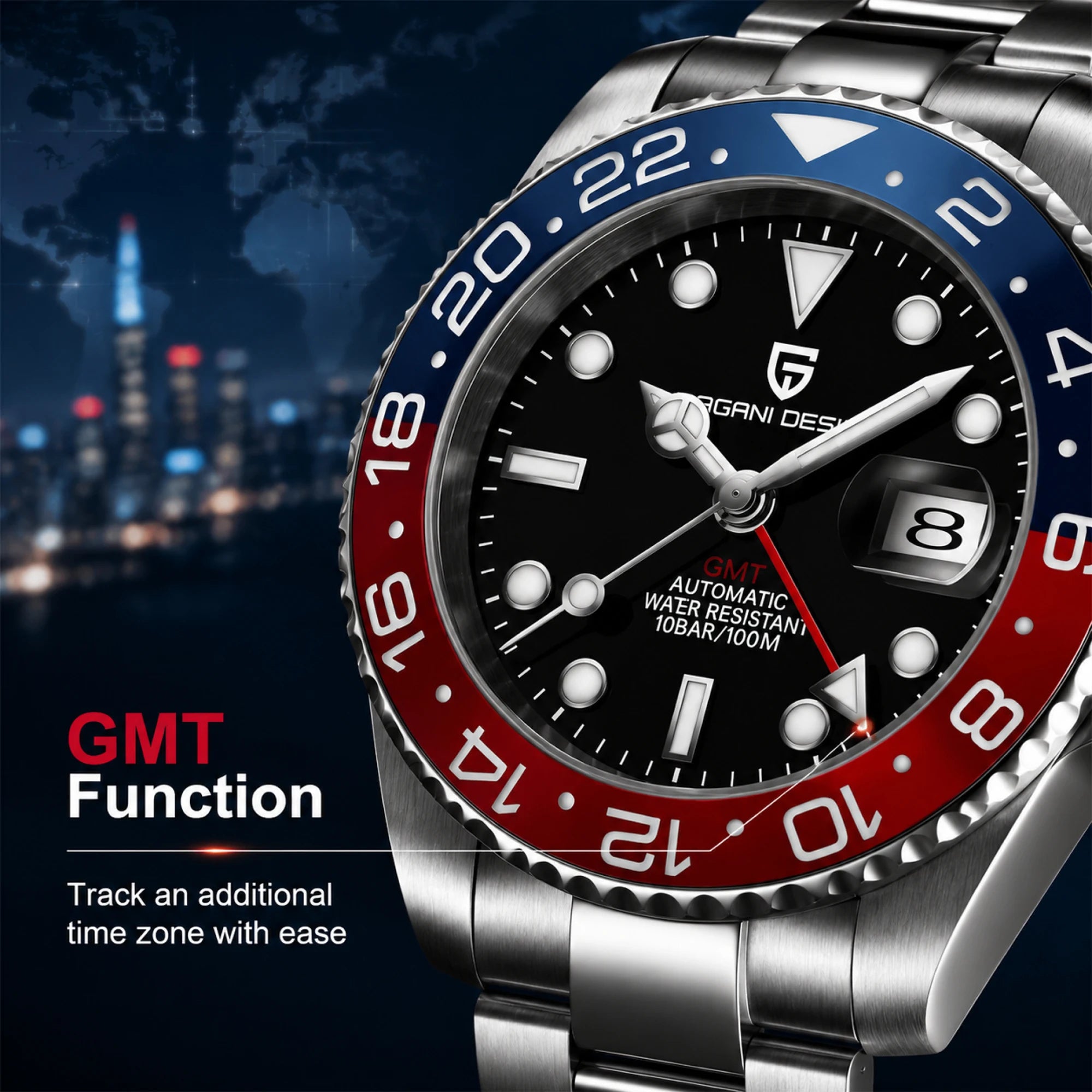 Relógio Masculino Mecânico de Luxo PAGANI DESIGN 2026 – Aço Inoxidável, Função GMT, Vidro de Safira – Marca de Alto Padrão