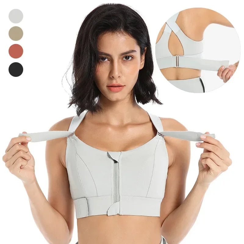 Sujetadores deportivos para mujer, mallas, Top corto, chaleco de Yoga, cremallera frontal, correa ajustable de talla grande, a prueba de golpes, gimnasio, Fitness, sujetador atlético