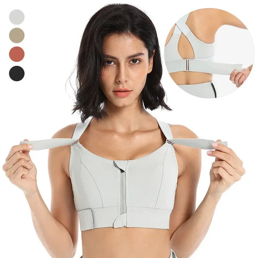 Sujetadores deportivos para mujer, mallas, Top corto, chaleco de Yoga, cremallera frontal, correa ajustable de talla grande, a prueba de golpes, gimnasio, Fitness, sujetador atlético