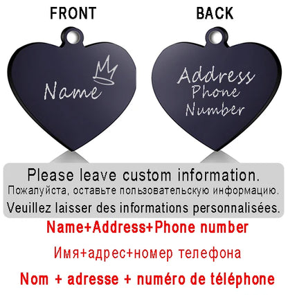 Dog ID Heart Tag Custom Personalized Cat Collar Pendant Engraved Pet Necklace Chain Charm Supplies For Name Products