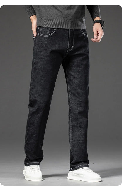 2025 Spring Autumn Men's Straight Jeans Denim Pants Classic Style Business Stretch Casual Trousers Large Size 40 42 44 46