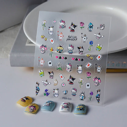 Sanrio Anime 5D Nail Stickers Hello Kitty Kurome Cartoon Stickers Nail Decoration Cute Melody Nail Art Decals Nail Art Supplies