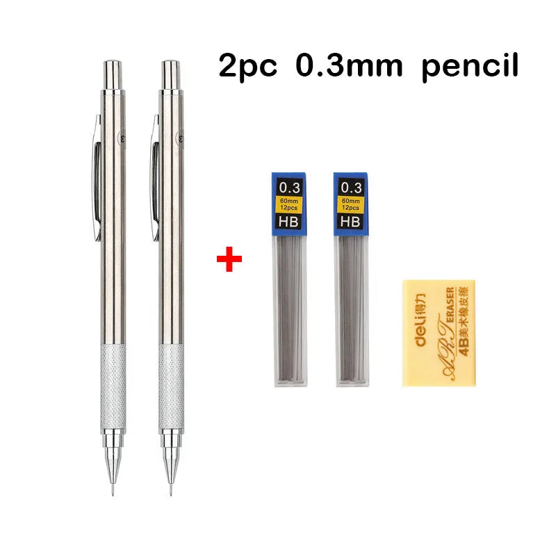 Mechanical Pencil Set 0.3 0.5 0.7 0.9 1.3 2.0mm Full Metal Art Drawing Painting Automatic Pencil with Leads Office School Supply