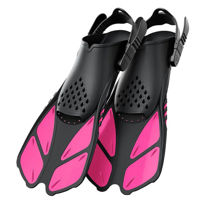 Aletas de snorkel con hebillas ajustables, aletas de natación cortas de silicona, zapatos de buceo con tacón abierto, talla de viaje, para adultos, hombres y mujeres