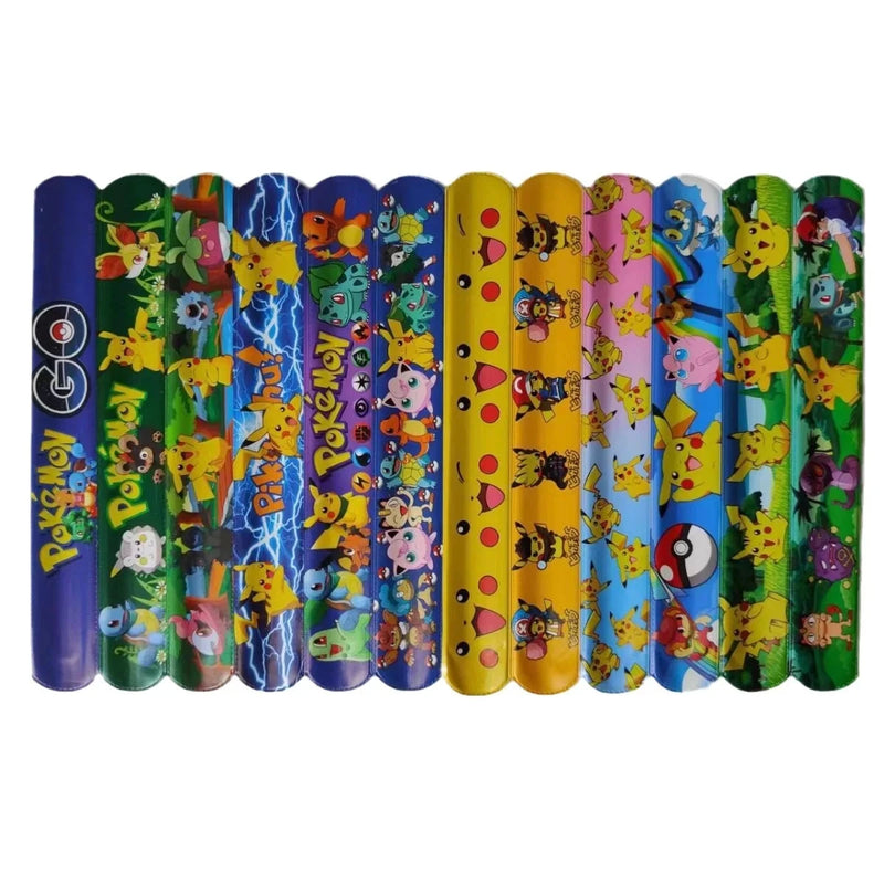 3/6/12pcs Pokemon Bracelets Pikachu Figures Anime Wristband Child Slap Band Puzzle Toys Boys Girls Birthday Party kids toy Gifts