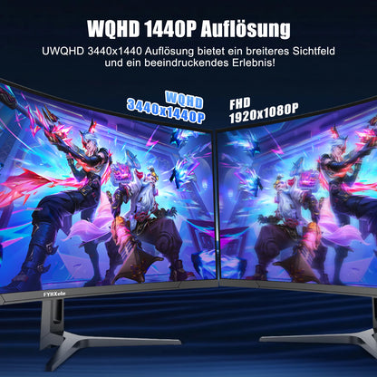 FYHXele 34 inch 99% sRGB Gaming Office Curved Screen 165Hz Refresh Rate 1ms High Reaction Speed Equipped With 3440*1440P Resolution HDMI or DP Interface 21::9 Proportional Screen