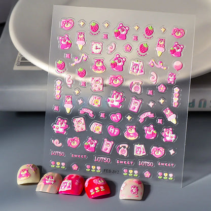 Sanrio Anime 5D Nail Stickers Hello Kitty Kurome Cartoon Stickers Nail Decoration Cute Melody Nail Art Decals Nail Art Supplies