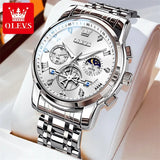 OLEVS 2856 New Men's Watches Luxury Classic Flywheel Design Waterproof Chronograph Moon Phase 24 Hour Quartz Wrist Watch for Men