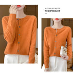 100% Merino Wool Long Sleeve Sweaters Cashmere Cardigan Spring Autumn Women O-Neck Knitwear Tops Clothing Fashion Basic Tops