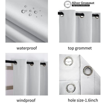 Outdoor Waterproof Blackout Curtains Top and Bottom Grommets Garden Windproof Rainproof Polyester Three Layers of Shading Screen