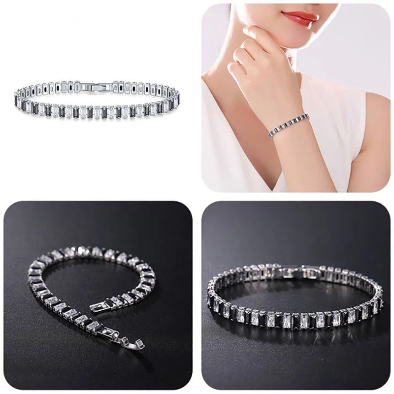 Pulseras de tenis de cristal arcoíris para mujer, color plata Kpop, regalos para amigas, cadena de brazalete de circonitas coloridas, joyería para la mano H167-M