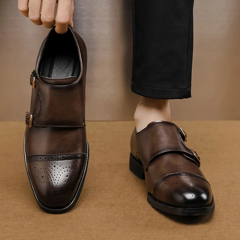 Italian Men's Brogue Shoes Brown Low Cut Commuting Business Casual Shoes Men's Banquet Leather Shoes Soft Sole Big Size：38-48