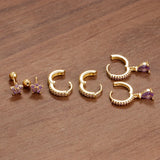6PCS Cubic Zirconia Stainless Steel 14K Gold Plated Water Drop Earrings Five-Petaled Flowers ear stud For Women Set Jewelry Gift
