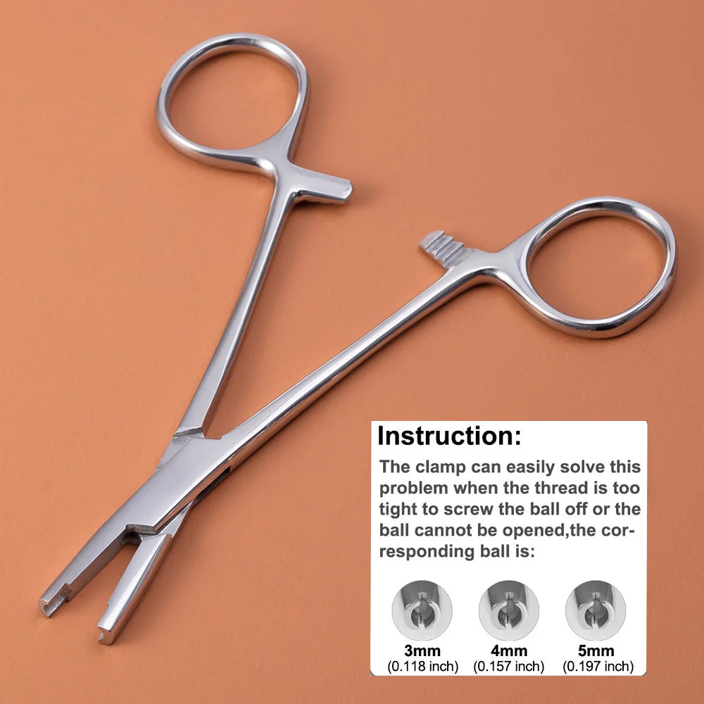 1 alicate de bola apretada para desenroscar, herramienta para joyería de perforación, alicates de sujeción de anclaje dérmico de acero quirúrgico, herramienta de perforación, pinzas dérmicas