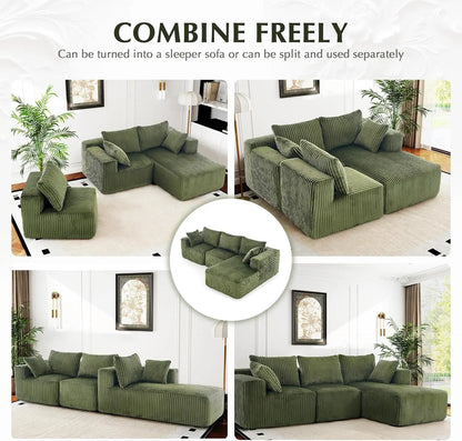 118" Compressed Sofa for Living Room L Shaped Boneless Couch, Modular Sectional Sofa, Sofa Bed Memory Foam Couches with Chaise