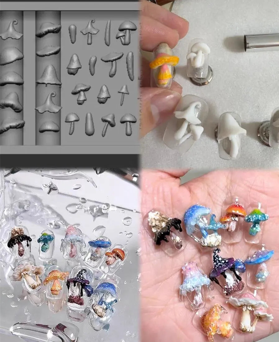 1Pc Chain Ice Flower Fox Spoon Fork Dragon Snake Butterfly 3D Acrylic Mold Nail Art Decorations  DIY Design Silicone Nails Mold