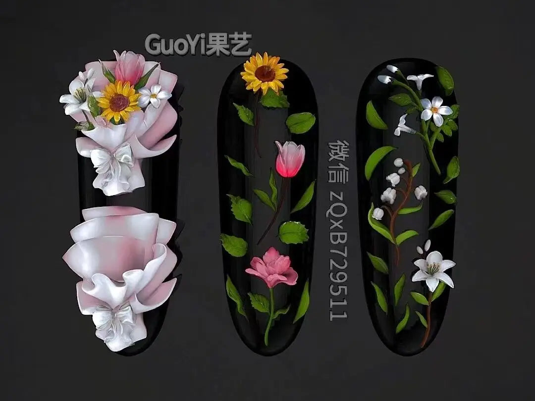 1pc Bowknot Candles Jellyfish Shell Rose Leaf  3D Acrylic Mold Nail Art Decoration Nails DIY Design Silicone  Nails Mold