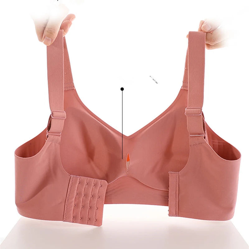 Parte de atrás bonita, sujetador push-up de soporte suave de gran tamaño para mujer, sujetador fino deportivo ajustable de una pieza sin costuras y sin aros