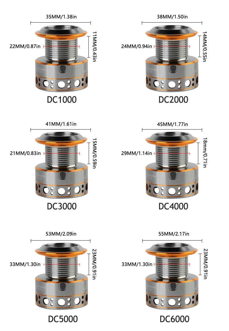 BILLINGS DC 1000~7000 Series,5.2:1 Gear Ratio,26LB Max Drag,CNC Metal Spool,Spinning Fishing Reel,For Freshwater Saltwater