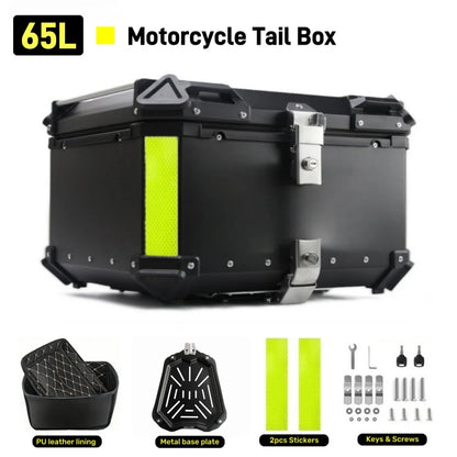 65/55/45L Aluminum Silvery Motorcycle Top Box Waterproof Rear Luggage Case Motorbike Trunk Tail Helmet Box Quick Release Toolbox