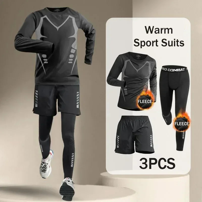 Conjuntos de running para hombre, de invierno, para exteriores, de 2 a 5 piezas, para fitness, trotar por la mañana, deportes, secado rápido, resistente al viento, ciclismo, entrenamiento, chándal