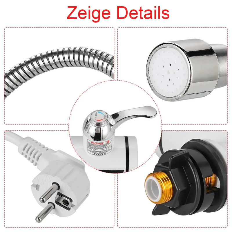 3000W Electric Kitchen Water Heater Tap Instant Hot Water Faucet Heater Cold Heating Faucet Tankless Instantaneous Water Heater