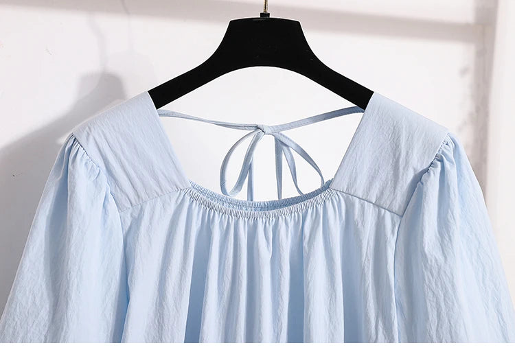 Plus Size Shirts & Blouses Women Summer 2025 New Arrival Korean Fashion Tops Short Puff Sleeve Loose Sweet Blouse Woman L-4XL