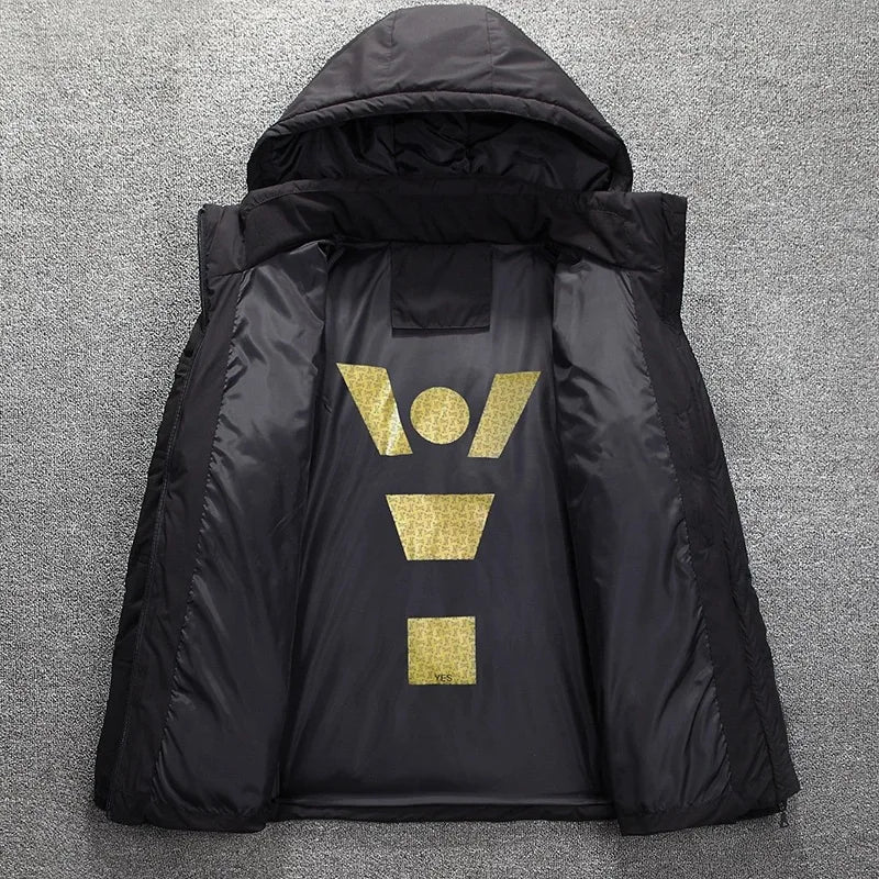 Chaqueta de plumón de 20 grados para hombre, parka de invierno para hombre, chaqueta de plumón de pato blanca con capucha para exteriores, abrigo de nieve acolchado grueso y cálido de gran tamaño M-4XL