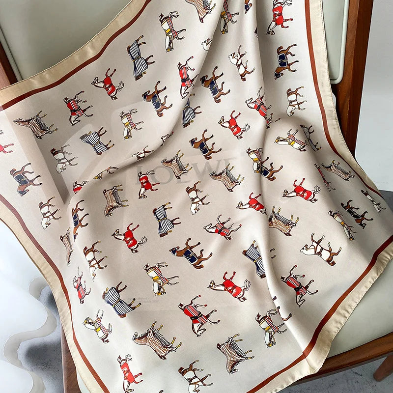 2024 Horse Print Female Silk Neck Scarf Square Hair Scarves Foulard Head Band Shawls Wraps Neckerchief Bandana Women