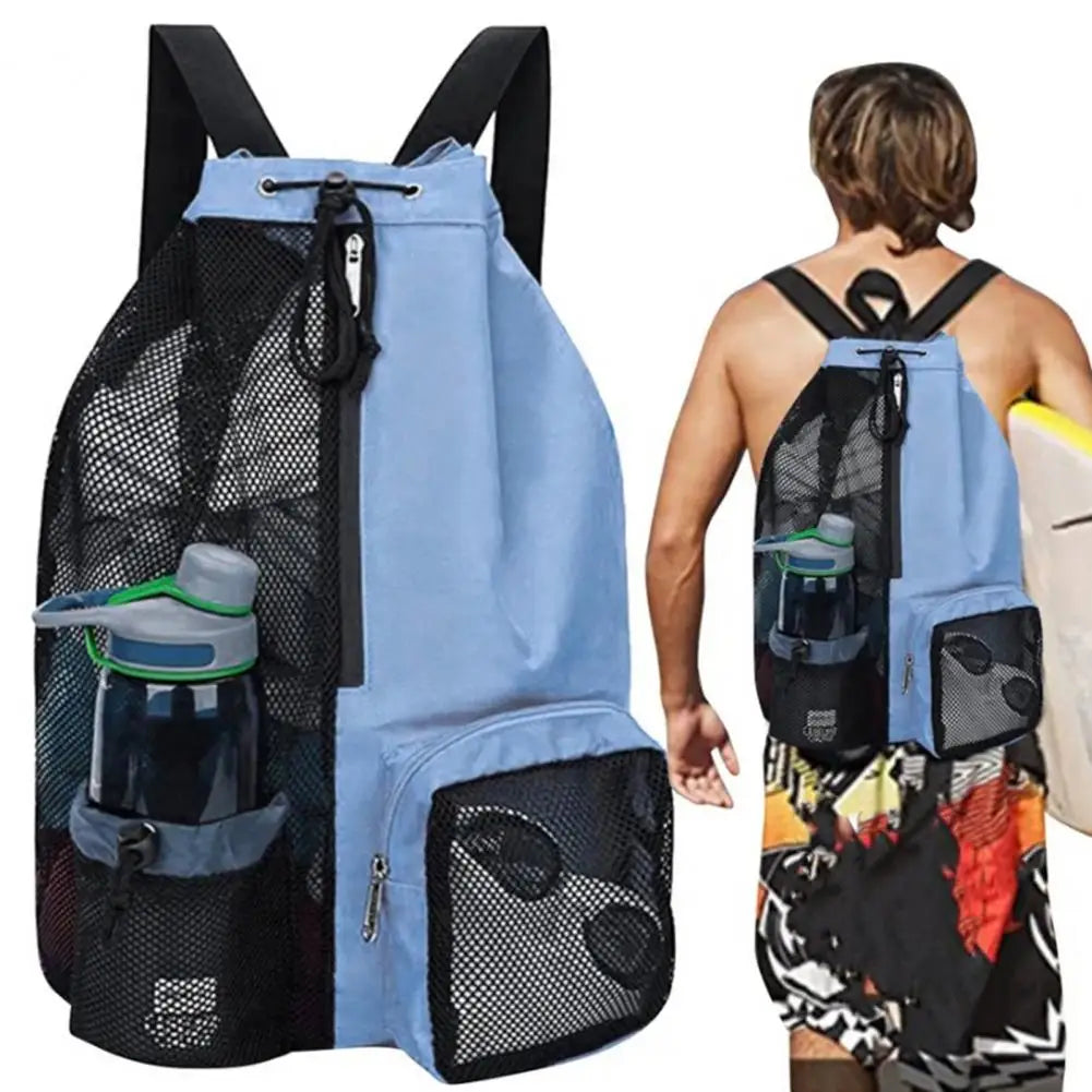 Mesh backpack, swimming drawstring bag, backpack with wet pocket, beach storage backpack, outdoor fishing bag