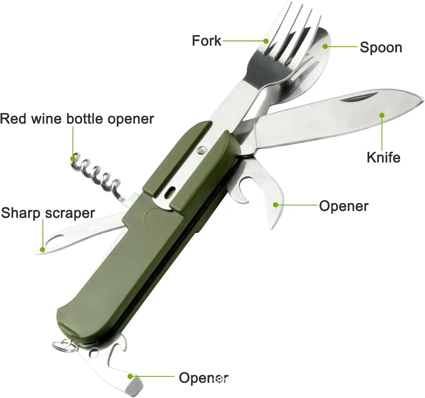 7 in 1 Multifunctional Outdoor Tableware Survival Tools Stainless Steel Foldable Fork Spoon Knife Picnic Camping Dinnerware