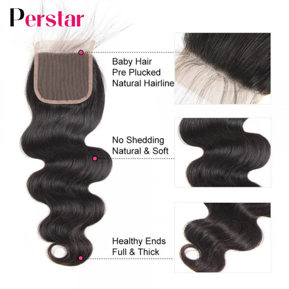 Kit mechas de cabelo humano ondulado com closure - body wave
