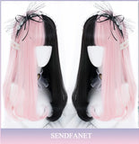 AS Long Straight Black Synthetic Wig For Women With Bangs Black Cosplay Lolita Wigs Heat Resistant Natural Hair