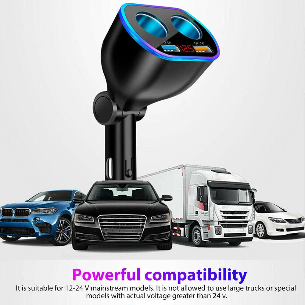 QC3.0 Car Charger 12V Dual USB LED Display  Fast Charging 120° Rotation Cigarette Lighter Sockets Power Adapter For Phone Tablet