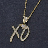 Bing Iced Out XO Colar Pingente de letra de zircônia cúbica para homens e mulheres Hip Hop Street Rock Rap Party Jewelry