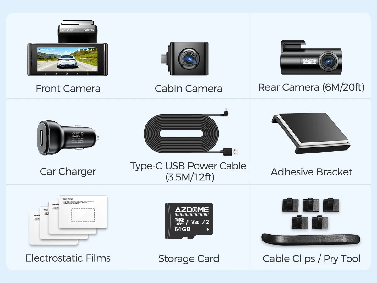 AZDOME M550 Pro 5.8Ghz WiFi 3 Channel Dash Cam 4K+1080P Built-in GPS 3.19" IPS Screen Car DVR IR Night Vision 24H Parking Mode