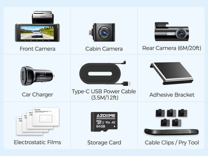 AZDOME M550 Pro 5.8Ghz WiFi 3 Channel Dash Cam 4K+1080P Built-in GPS 3.19" IPS Screen Car DVR IR Night Vision 24H Parking Mode