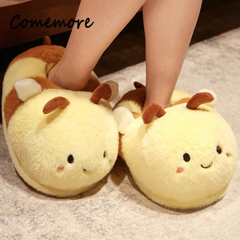 Comemore 2023 White Warm Adult Lady Plush Head Indoor Floor Women Fun Slipper Rabbit Cute New Home Slippers Cartoon Bee Design