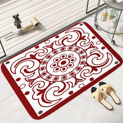Red and White Pattern Floor Rug Bedroom Bathroom Absorbent Home Decor Living Room Entrance Doormat 