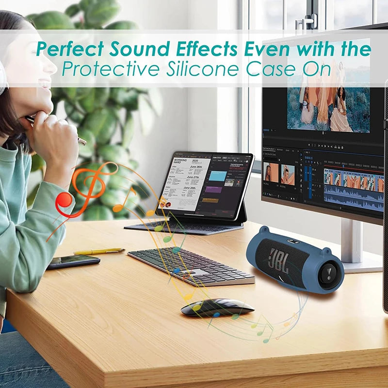 Newest Bluetooth Speaker Case Soft Silicone Cover Skin With Strap Carabiner for JBL Charge 5 Wireless Bluetooth Speaker Bag
