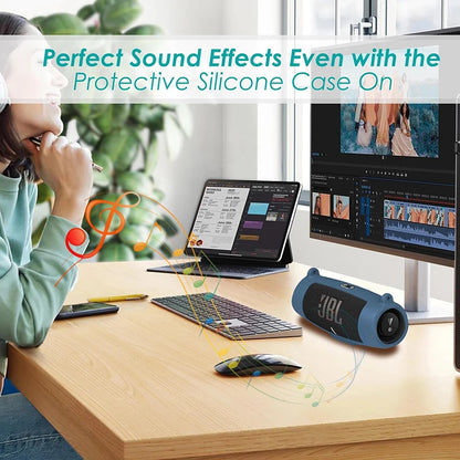 Newest Bluetooth Speaker Case Soft Silicone Cover Skin With Strap Carabiner for JBL Charge 5 Wireless Bluetooth Speaker Bag
