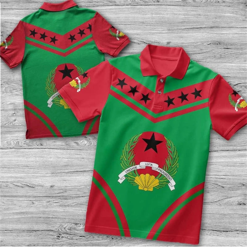 Polo azul de Guinea para hombre, emblema de GW, estampado 3D, estilo casual, manga corta, solapa holgada, verano 