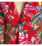 Men Suit 2 Piece Fashion Party Mens Vintage Print Big flower in northeast China Suits Jacket Pants Men Sets
