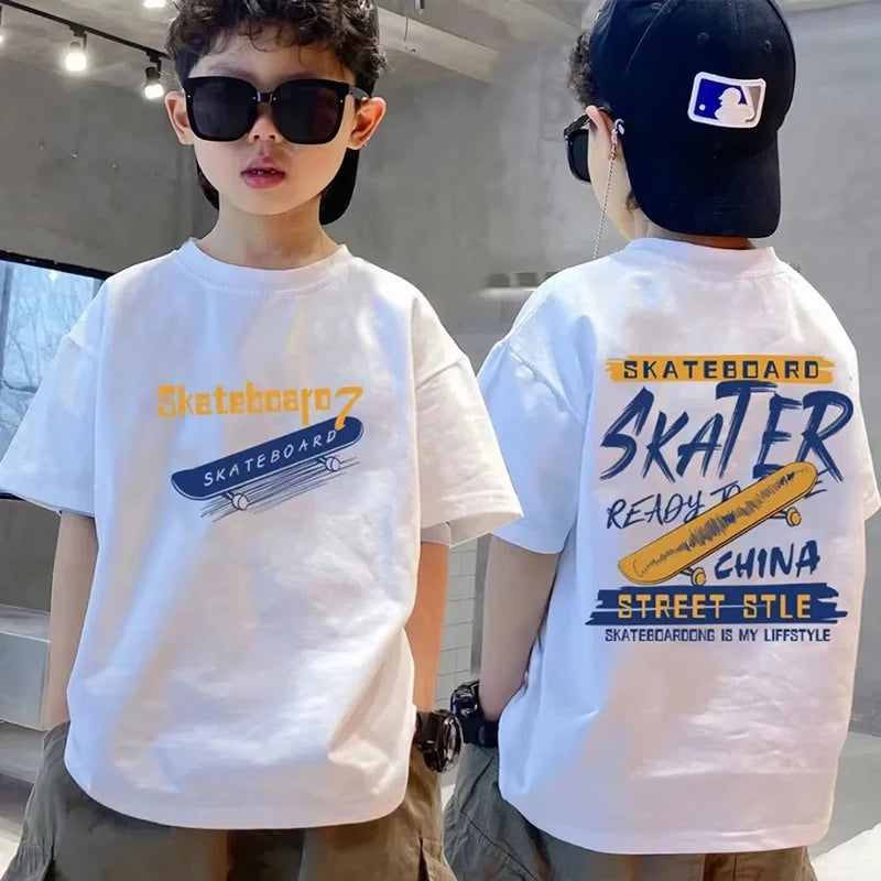 New Summer Kids Clothes Streetwear Print Letter T Shirt Short Sleeve Tops Tees Boys Girls Clothes 100%Cotton T Shirts Children