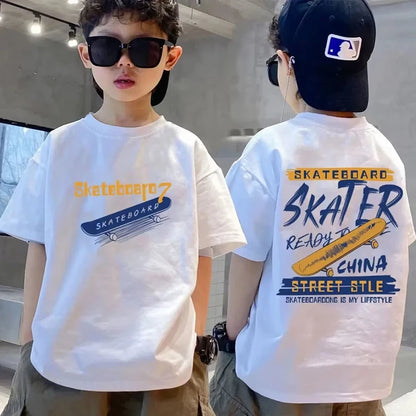 Nueva ropa de verano para niños, ropa de calle, camiseta con letras estampadas, camisetas de manga corta, ropa para niños y niñas, camisetas 100% de algodón para niños