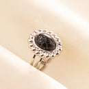 1pc Boho Turquoise Ring Stainless Steel Black Stone Silver Color Adjustable Ring Women Ethnic Ring Bohemian Jewelry Gift No Fade