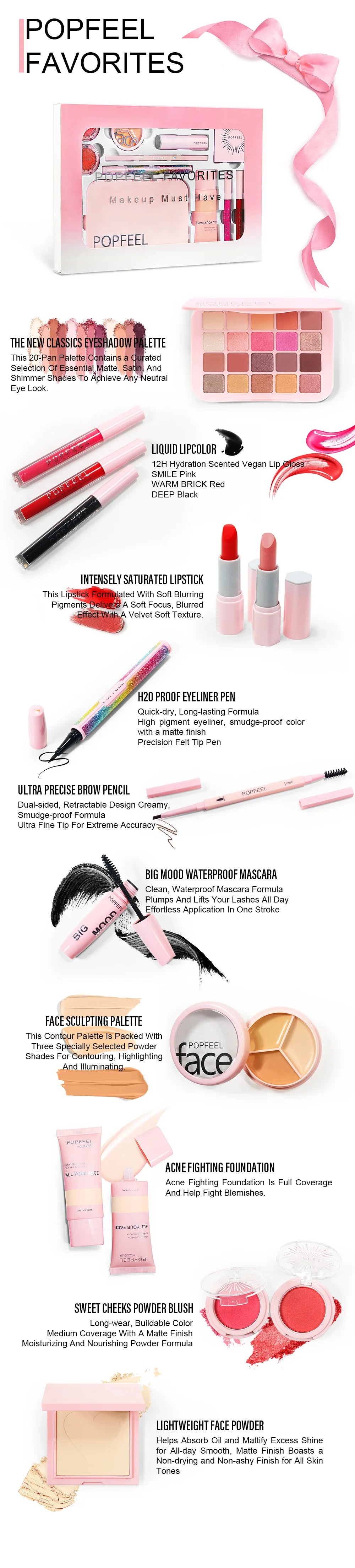 Best-Selling Popfeel Makeup Kit Full Set All-in-One Eyebrow Eyeshadow Eyeliner Lip Gloss Valentine's Day Gift for Women Cosmetics