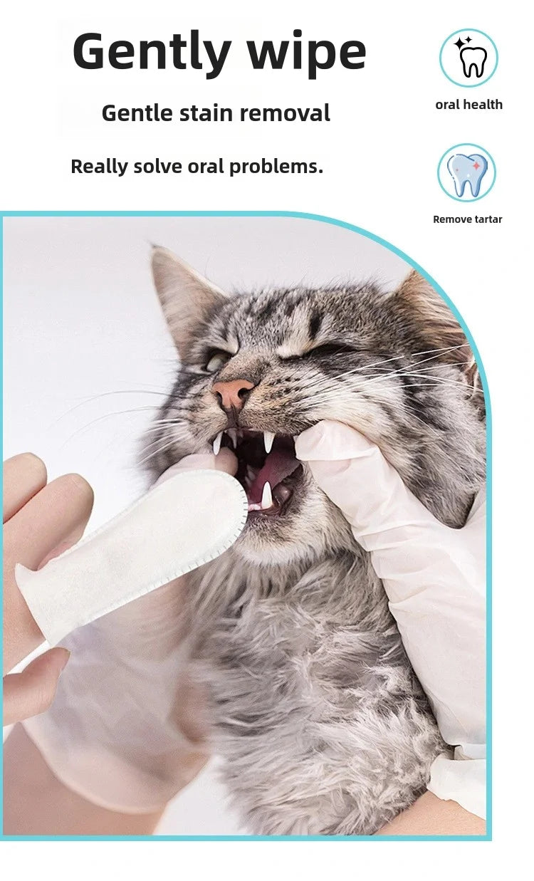 Pet Teeth Cleaning Dental Finger Wipes for Dogs & Cats, Reduces Plaque & Freshens Breath No-Rinse Dog Teeth Care Finger Wipes, E